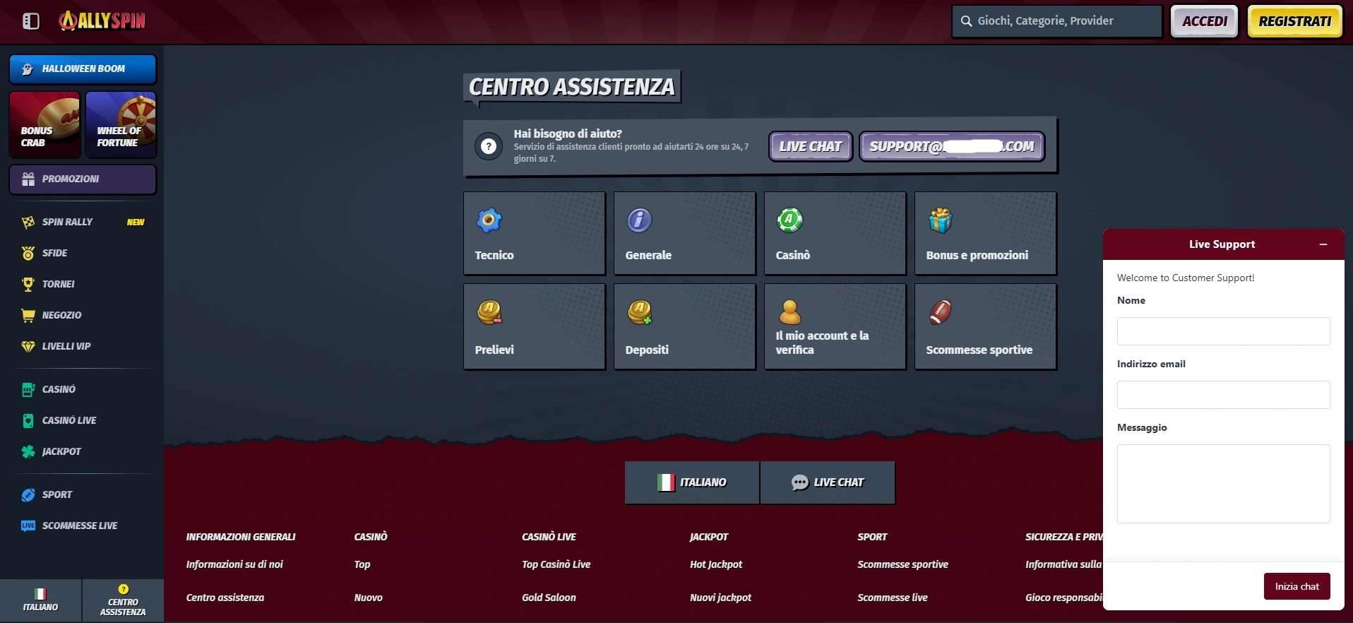 Assistenza clienti nei casinò online non AAMS